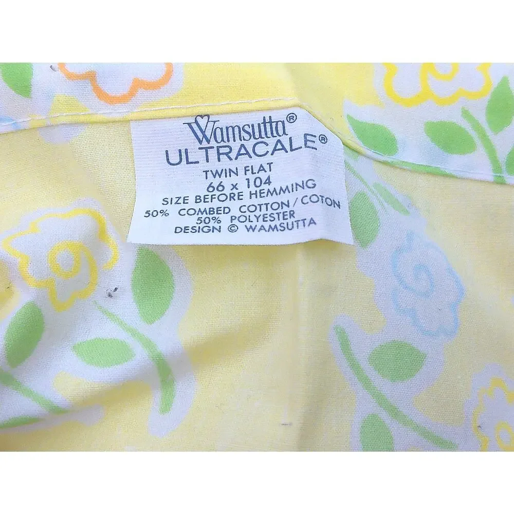 Vintage Wamsutta Twin Flat Sheet Yellow Floral Cotton Percale Bedding New